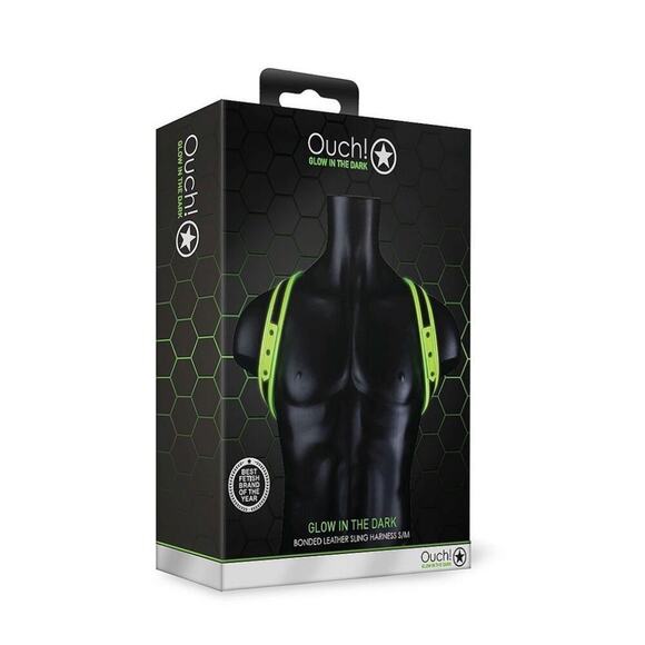 🦋B2G1🦋OUCH! Glow In The Dark NEON GREEN Bonded Leather Sling Harness | S/M | - Picture 6 of 8